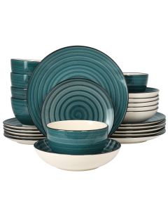 Elama Gia 24 Piece Round Stoneware Dinnerware Set in Dark Green
