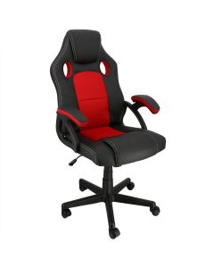Elama High Back Adjustable Faux Leather and Mesh Office Chair in Black and Red