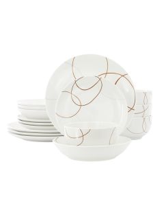 Elama Sydney 16 Piece Porcelain Double Bowl Dinnerware Set, Service for 4