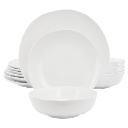 Gibson Home Aspen Drift 12 Piece Organic Round Ceramic Dinnerware Set in White